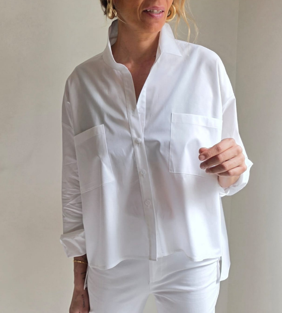Arkası Uzun Çift Cepli Koton Gömlek